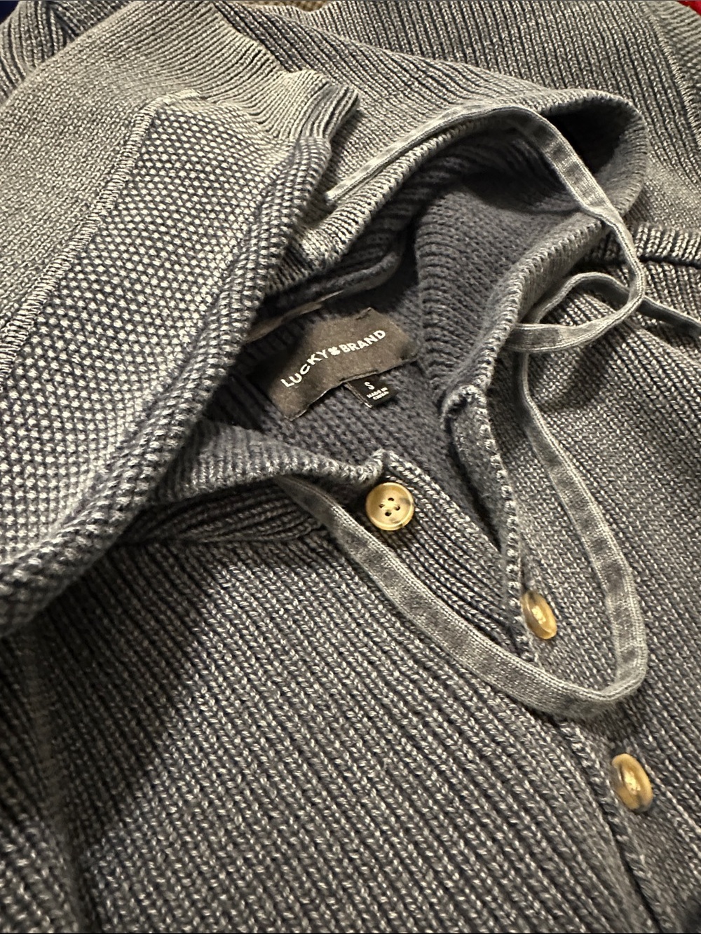 Worn once. Lucky Brand HEAVY Men's button front Hooded Sweater - Charcoal